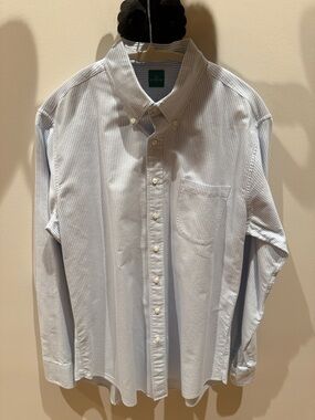 Sid Mashburn Men’s Dress Shirt Button-Down Light Blue and White Striped Large